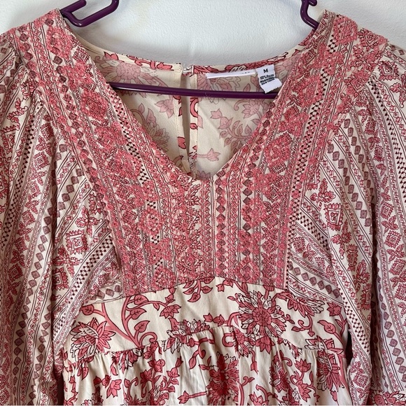 Sincerely Jules Red and Cream Long Sleeve Dress Cottagecore Boho - Picture 4 of 9